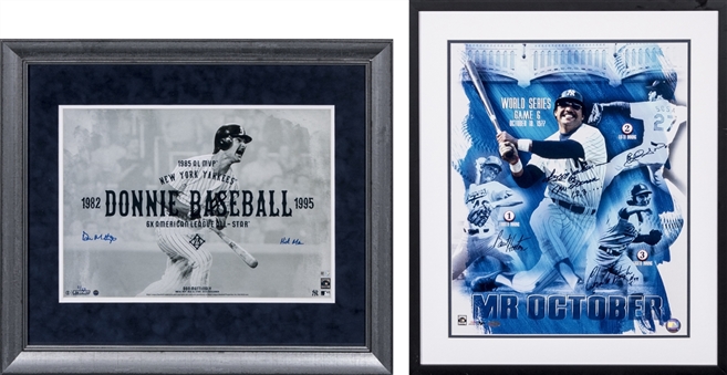 Lot of (2) Don Mattingly Signed and Inscribed Framed Photo and Reggie Jackson Multi-Signed and Inscribed Mr. October Framed Photo (Steiner)